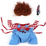 Chucky Dog Costume – Spooky Halloween Pet Outfit with Wig & Knife